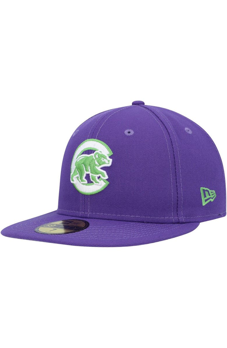 New Era Men's New Era Purple Chicago Cubs Lime Side Patch 59FIFTY Fitted Hat, Alternate, color, Purple