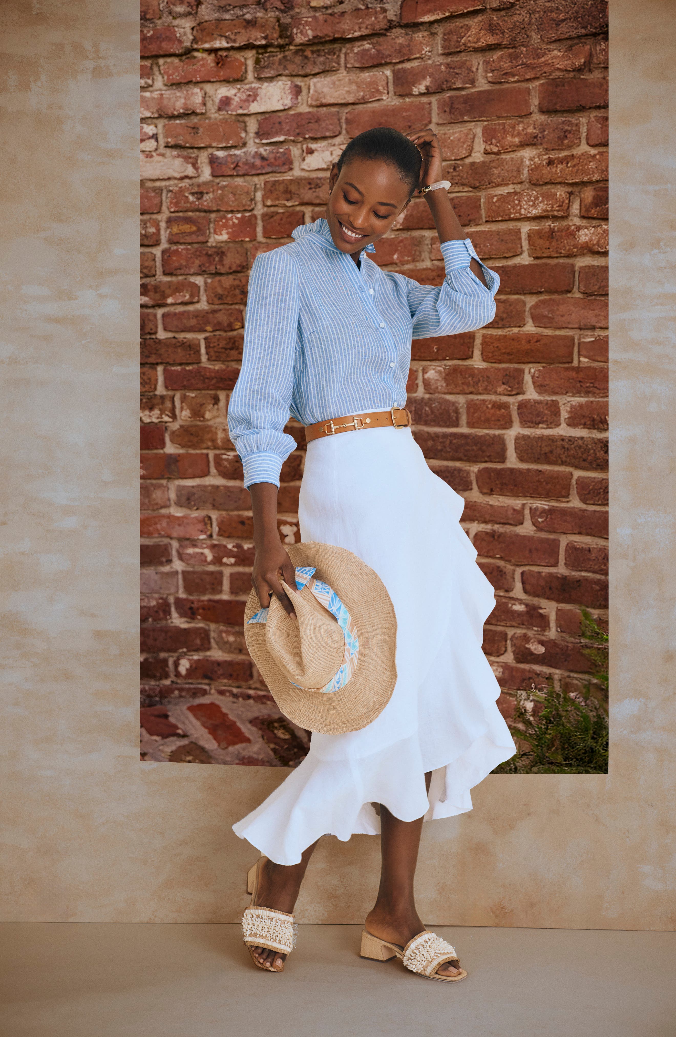 JMCLAUGHLIN Zia Ruffle Trim Linen Wrap Skirt (Women) | Nordstromrack