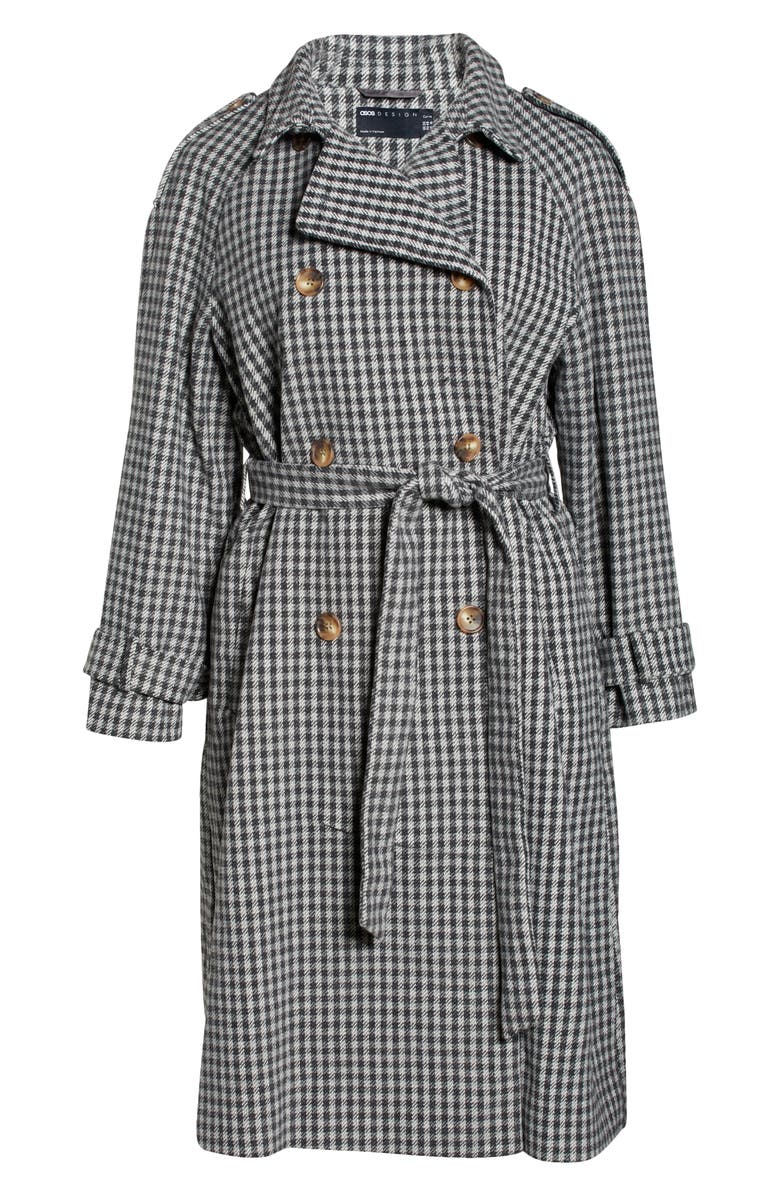 ASOS DESIGN Curve Houndstooth Belted Trench Coat, Alternate, color, 