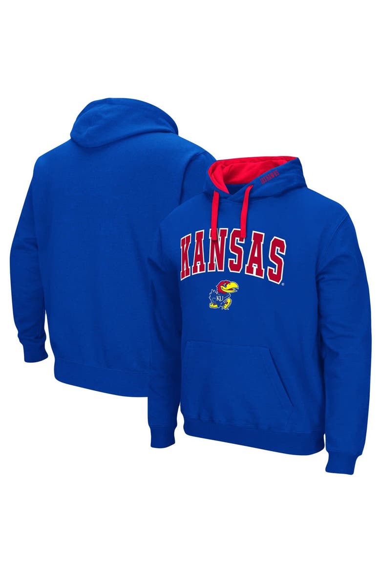 Men's Colosseum Royal Kansas Jayhawks Big & Tall Arch & Logo 2.0 Pullover Hoodie, Main, color, Royal