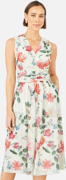 Yumi Floral Print Mesh Stretch Midi Dress