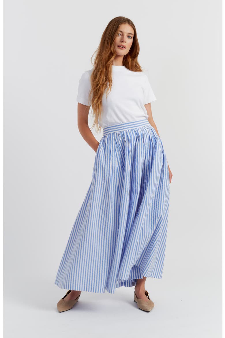 Cotton Oxford A-Line Stripe Skirt, Alternate, color, Blue Stripe