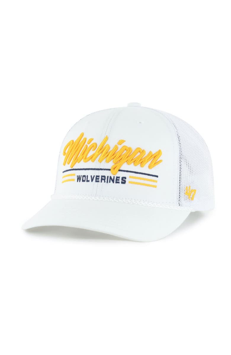 '47 Men's '47 White Michigan Wolverines Garner Rope Trucker Adjustable Hat, Main, color, White