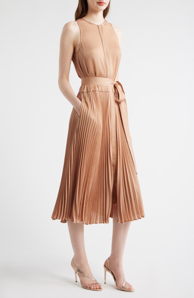 KOBI HALPERIN Maxine Crinkle Pleated Midi Dress, Alternate, color, Chai
