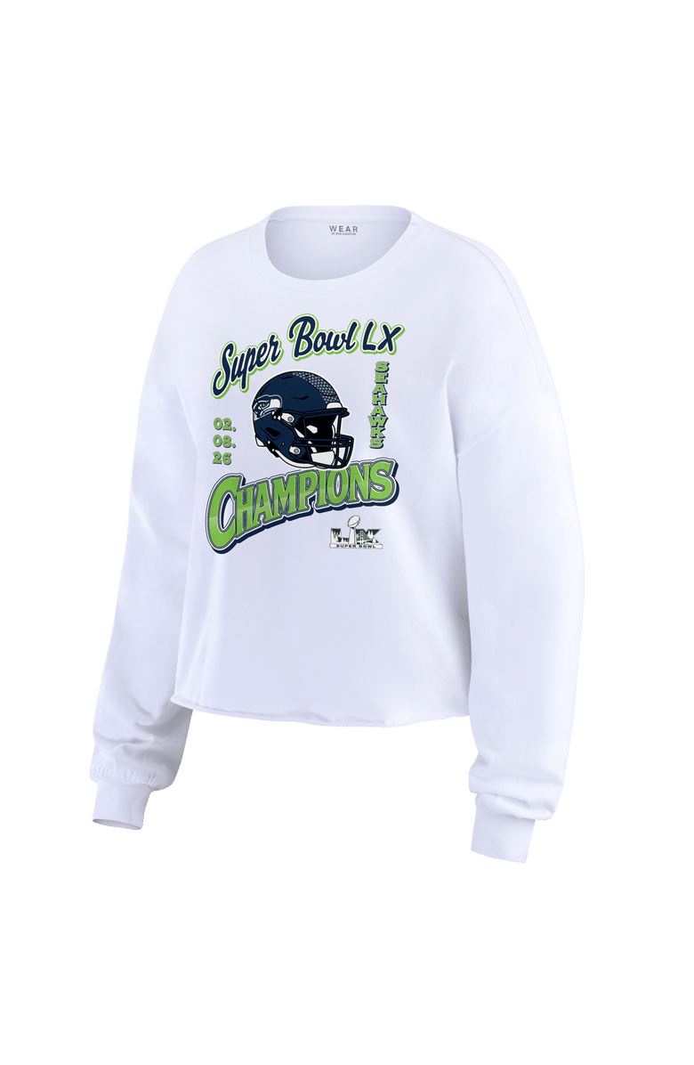 WEAR by Erin Andrews Women's WEAR by Erin Andrews White Seattle Seahawks Super Bowl LX Champions Cropped Long Sleeve T-Shirt, Alternate, color, White