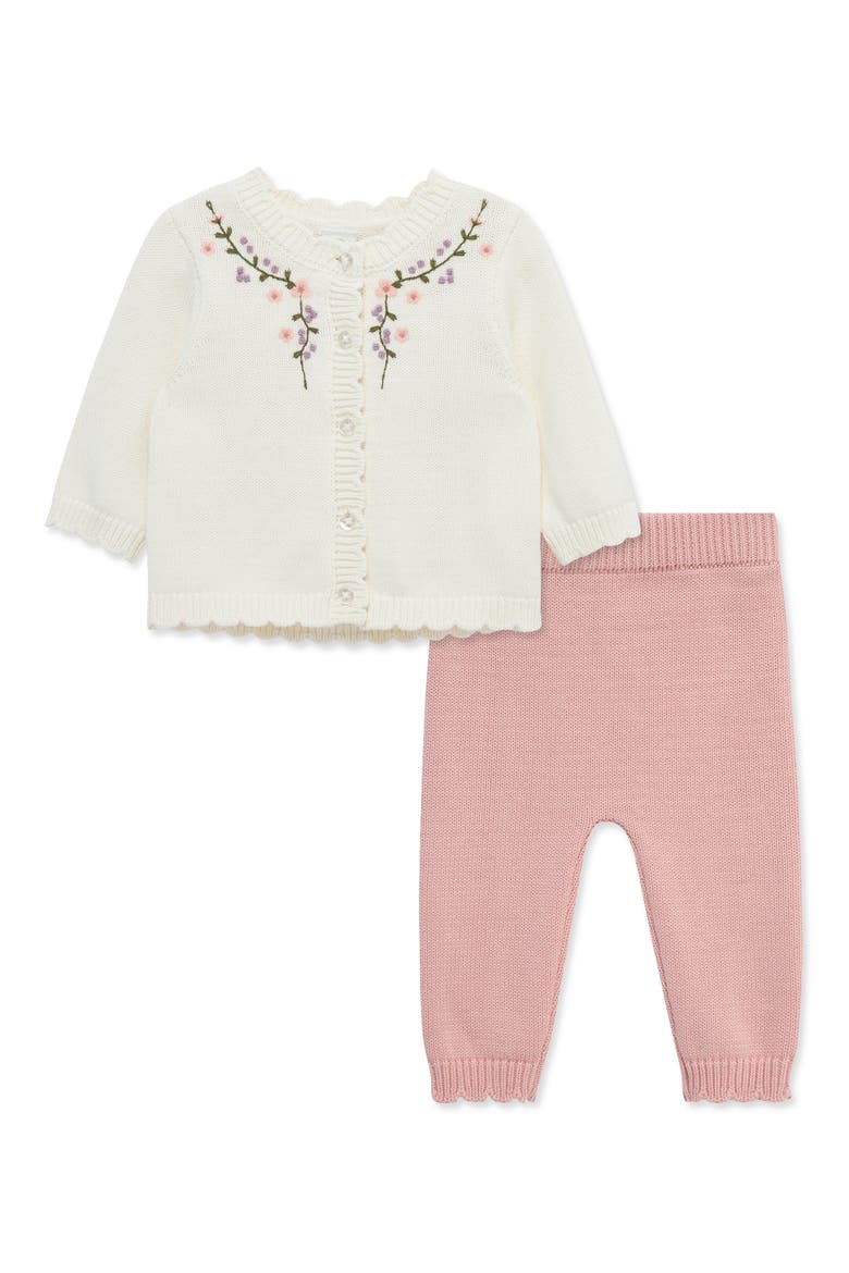 Floral Vine Cardigan & Pants Set, Main, color, IVORY/PINK