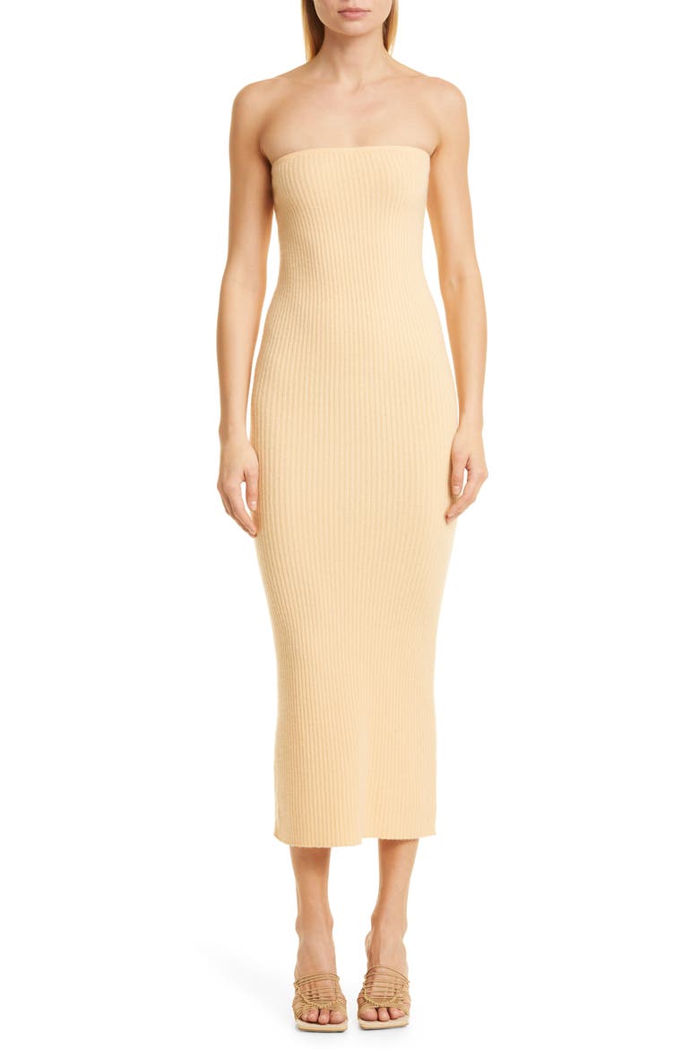 Cashmere Ribbed Tube Midi Dress, Main, color, BLONDE
