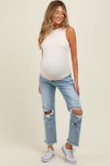 PinkBlush Ripped Knee Fringe Hem Straight Leg Maternity Ankle Jeans