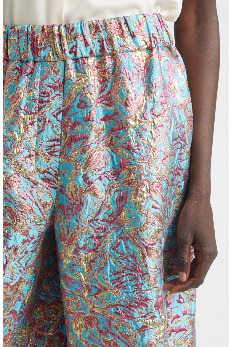 Metallic Floral Jacquard Wide Leg Shorts, Alternate, color, TURQUOISE