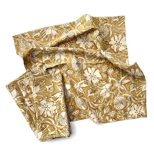 Ichcha Hand Block Print Cotton Napkins In Gold