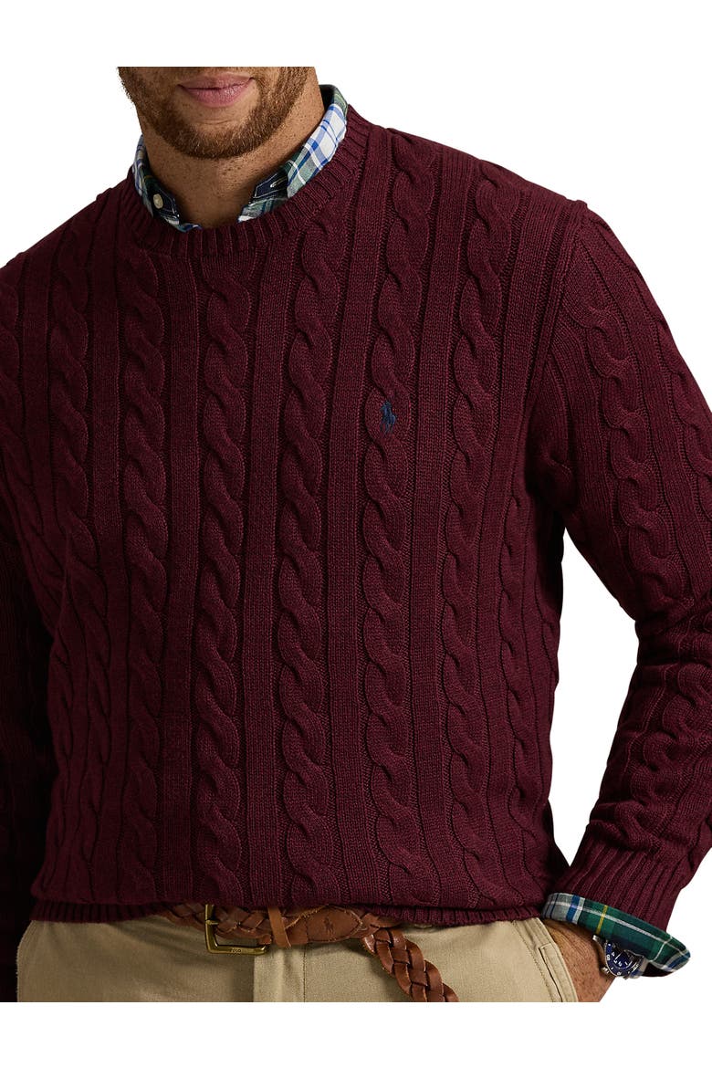 Big & Tall Cableknit Sweater, Alternate, color, MULBERRY JAM