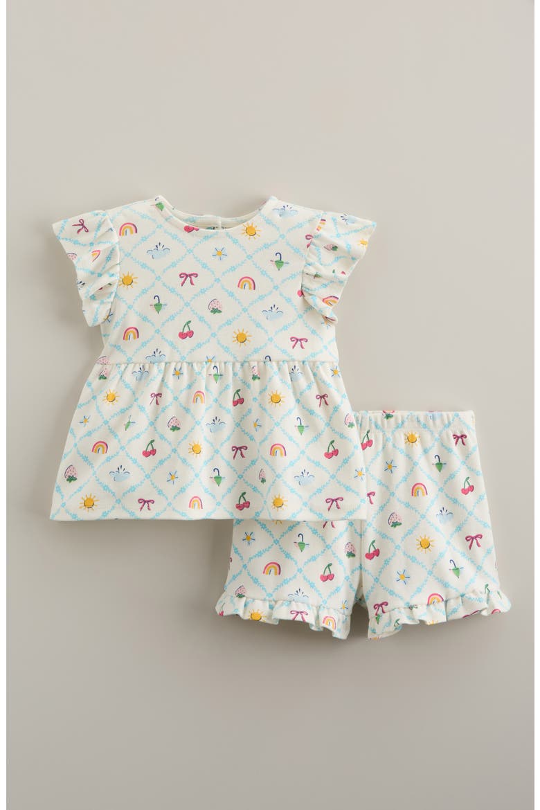 Flutter Cotton T-Shirt & Shorts Set, Main, color, IVORY EGRET DIAGONAL FLORAL