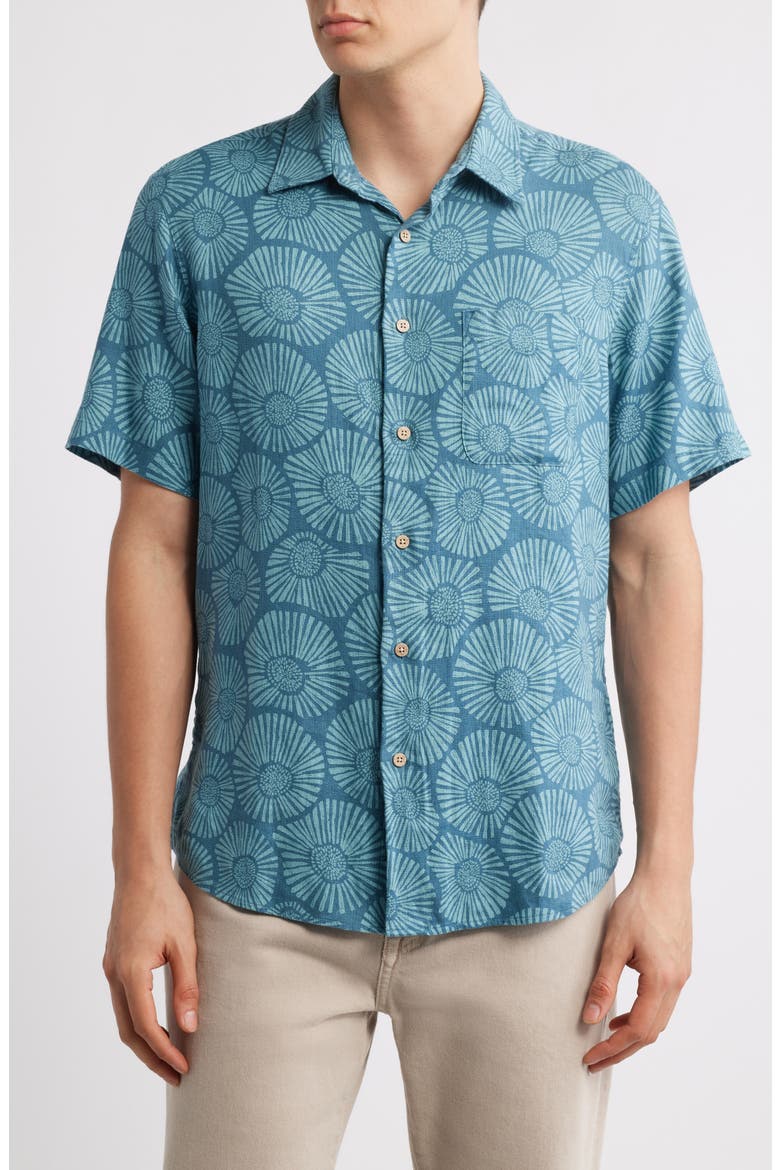 Breeze Short Sleeve Button-Down Shirt, Main, color, STORMY SEA FLORAL