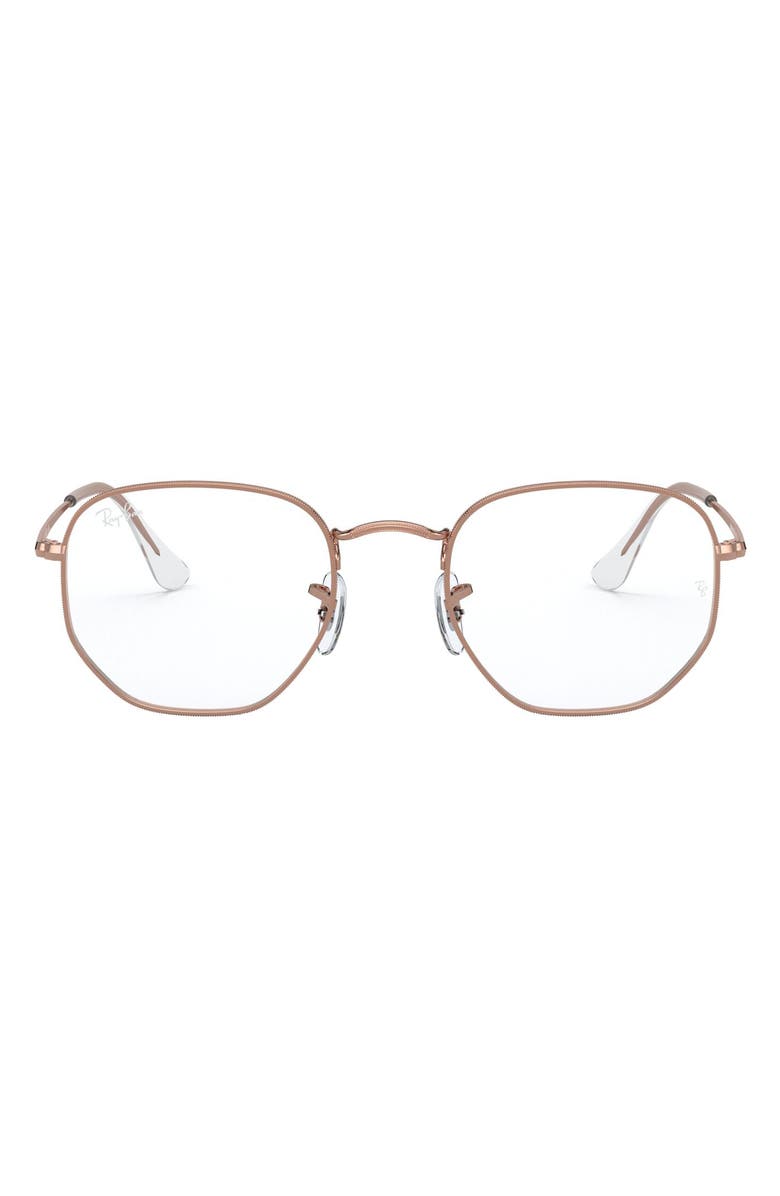 Ray-Ban Unisex 48mm Hexagonal Optical Glasses, Main, color, Rose Gold