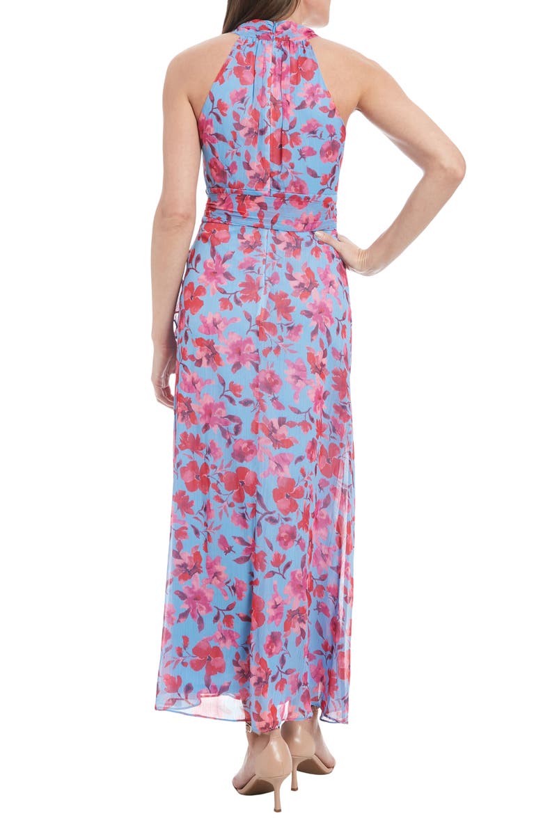 London Times Floral Sleeveless Tie Waist Chiffon Maxi Dress, Alternate, color,
