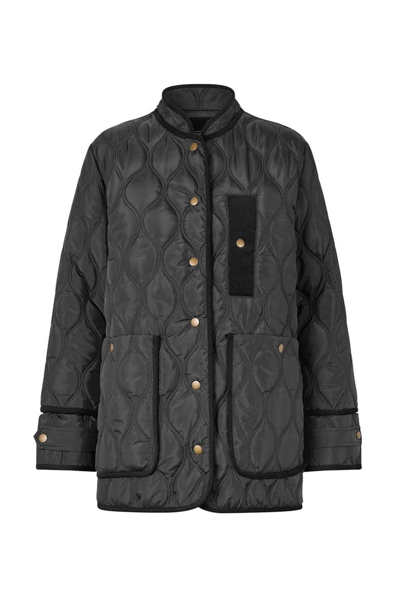 Long Sleeve Padded High Neck Coat, Main, color, Black