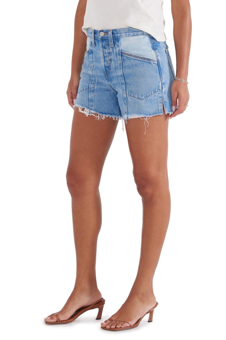 Savana Paneled Relaxed Raw Hem Denim Shorts, Alternate, color, GALERA TWO TONE