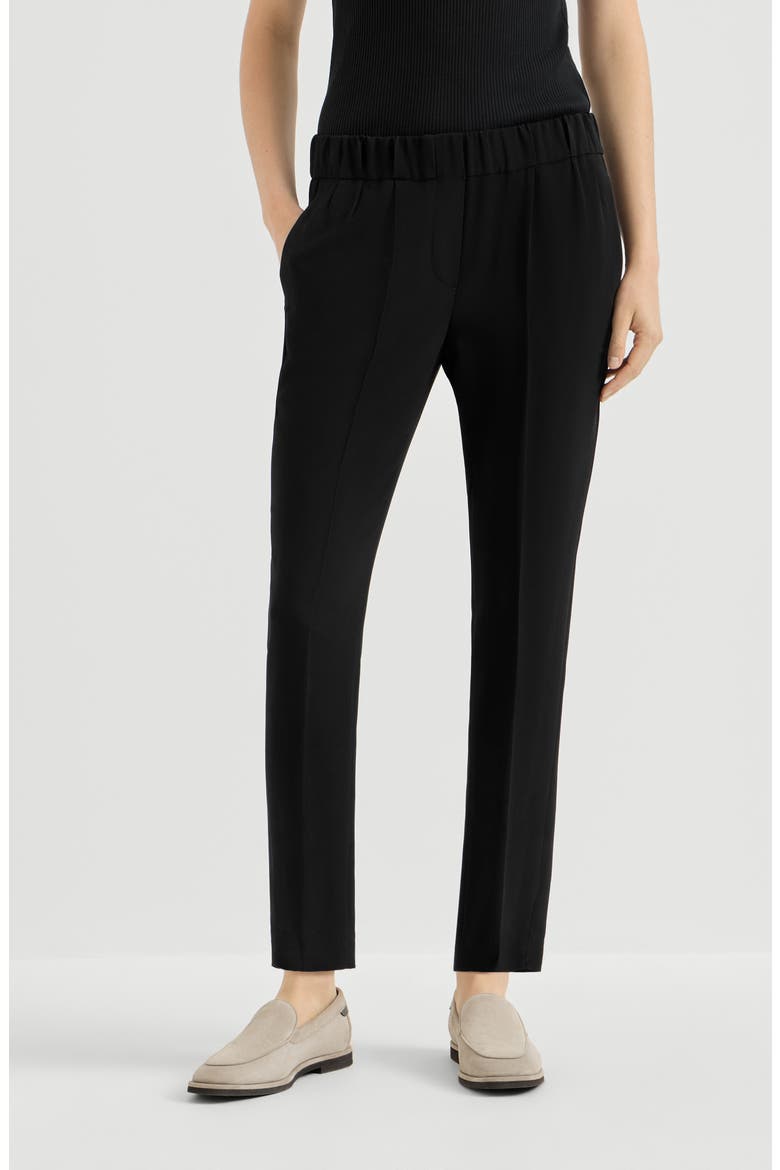 Silk and acetate crêpe cady tailored jogger trousers, Main, color, Black
