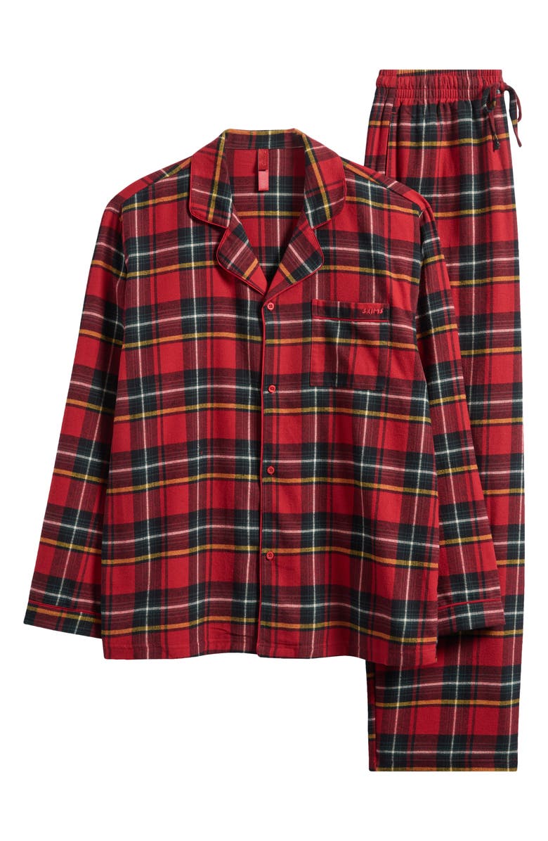 SKIMS Cotton Flannel Pajamas, Alternate, color, Brick Holiday Plaid