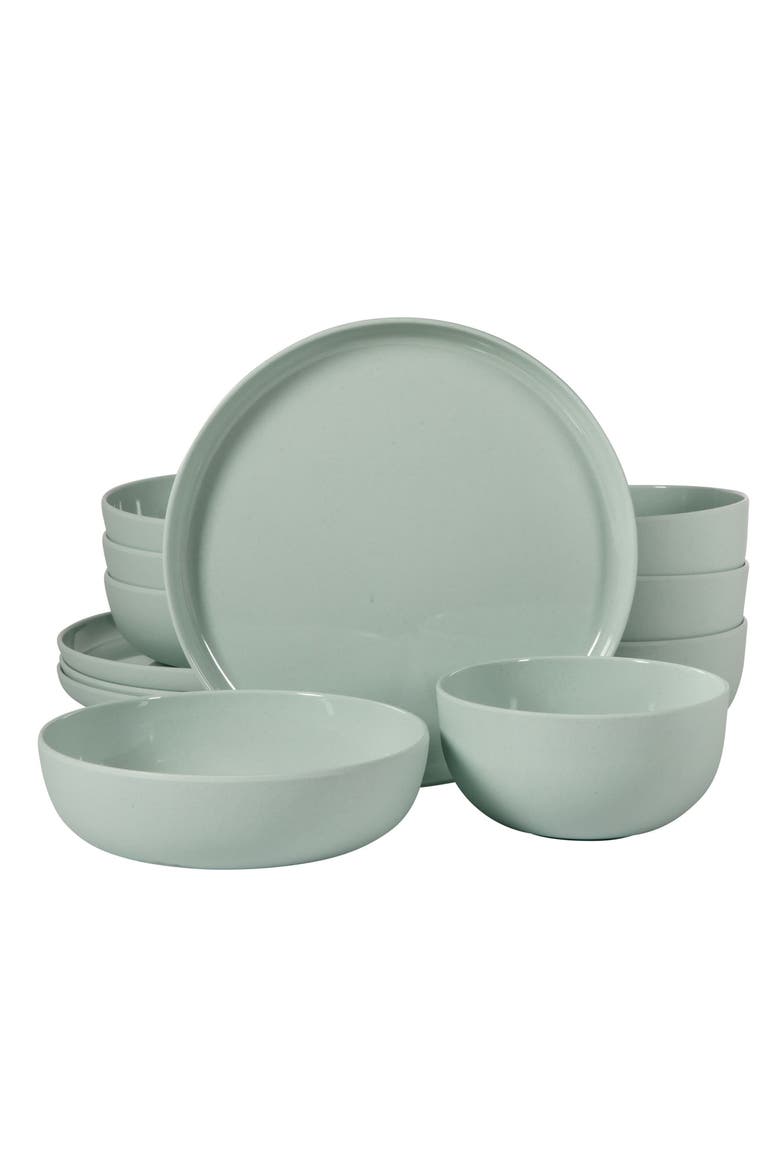 12 Piece Wheat Straw Melamine Dinnerware Set, Main, color, Green