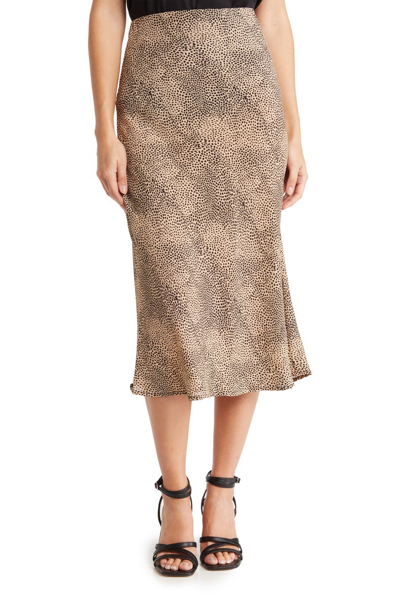 Ditsy Leopard Print Midi Skirt, Main, color, TAUPE