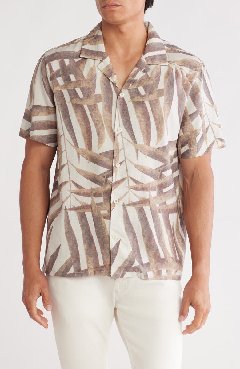 JASON WU Palm Print Camp Shirt, Main, color, Off White/ Brown