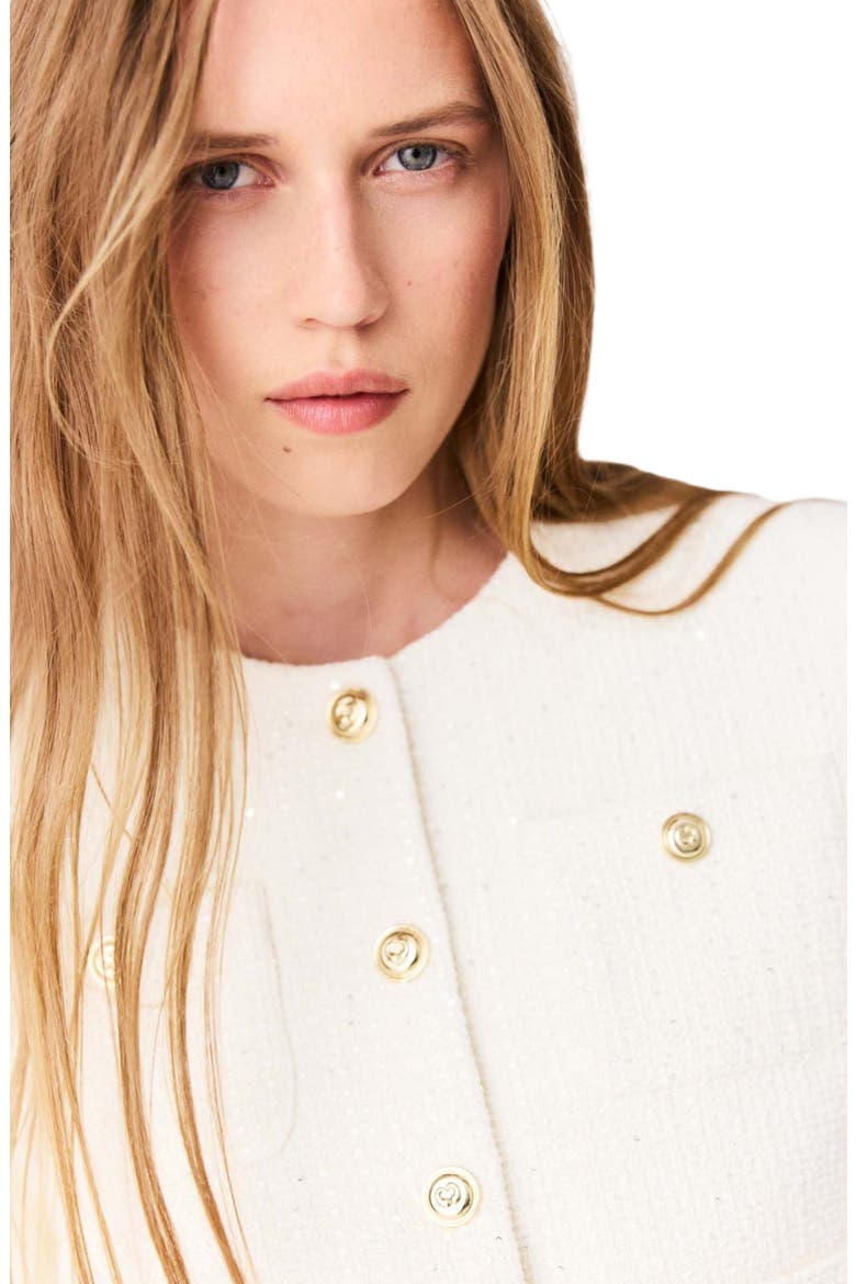 Short-sleeved tweed jacket, Alternate, color, Ecru