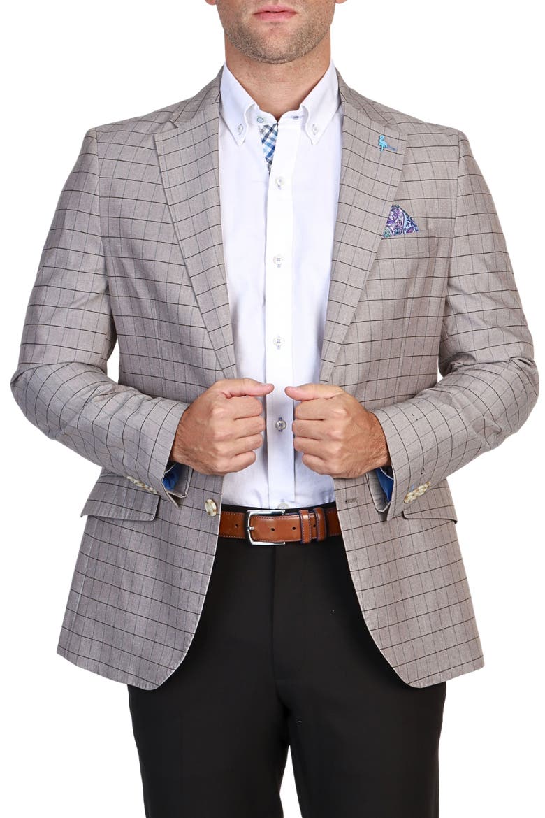 Mini Windowpane Sport Coat, Main, color, KHAKI