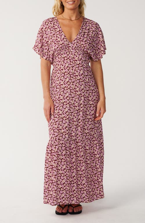 Rip Curl Party Wave Floral Print Maxi Dress in Dark Plum at Nordstrom, Size Large