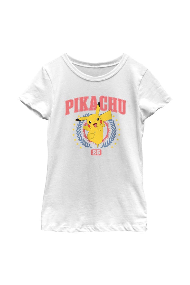 Girl's Pokemon Happy Collegiate Pikachu  Graphic T-Shirt, Main, color, White