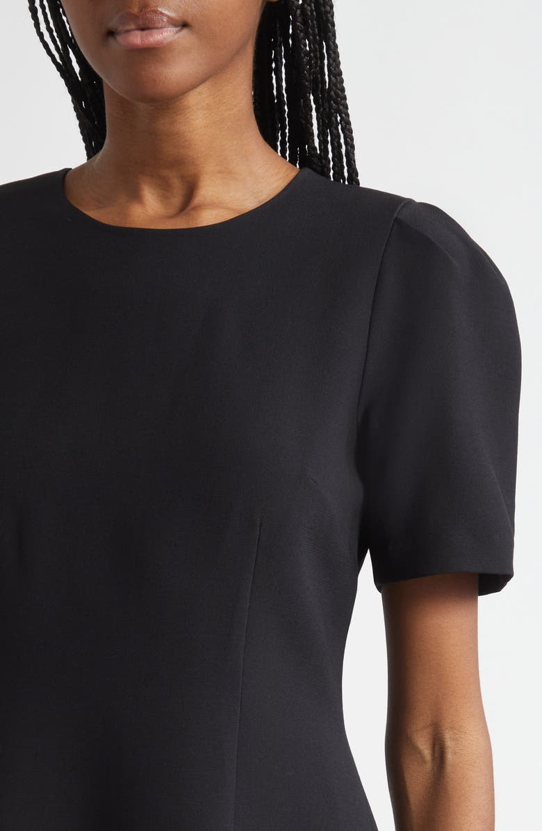 Lafayette 148 New York Flare Hem Wool & Silk Crepe Dress, Alternate, color, Black