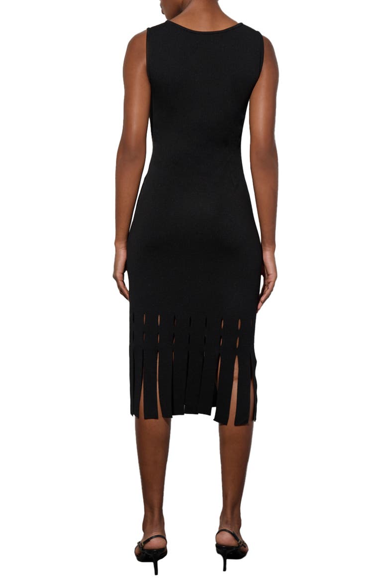 Laser Cut Detail Fringe Hem Knit Midi Dress, Alternate, color, BLACK
