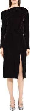 Theory Off the Shoulder Long Sleeve Stretch Velvet Dress