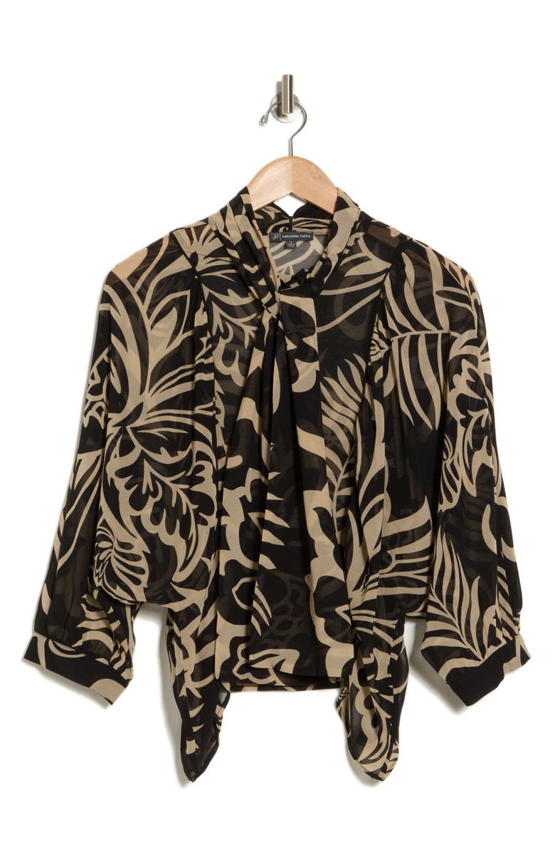 Adrianna Papell Floral Tie Neck Chiffon Top, Alternate, color,