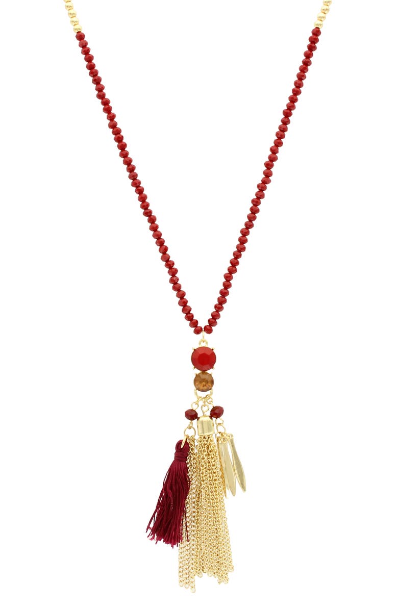OLIVIA WELLES Adesha Tassel Pendant Necklace, Main, color, Gold / Burgundy