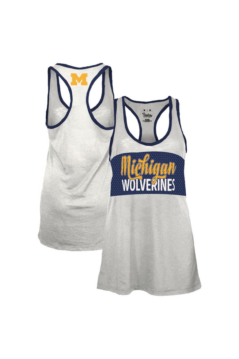Women's Pressbox White/Navy Michigan Wolverines Tracy Racerback Burnout Tank Top, Main, color, White