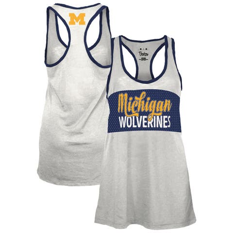 Women's Pressbox White/Navy Michigan Wolverines Tracy Racerback Burnout Tank Top