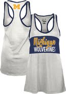 PRESSBOX Women's Pressbox White/Navy Michigan Wolverines Tracy Racerback Burnout Tank Top