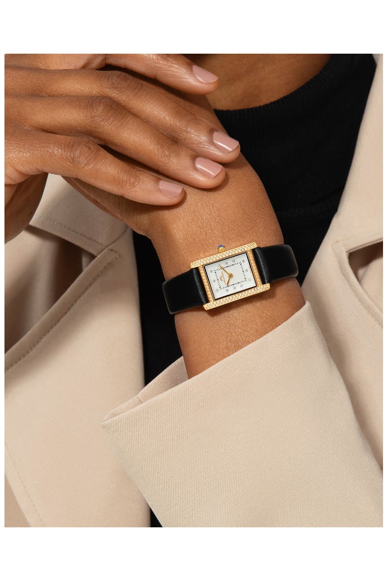 Karolina Diamond & Topaz Leather Strap Watch, 30mm, Alternate, color, BLACK
