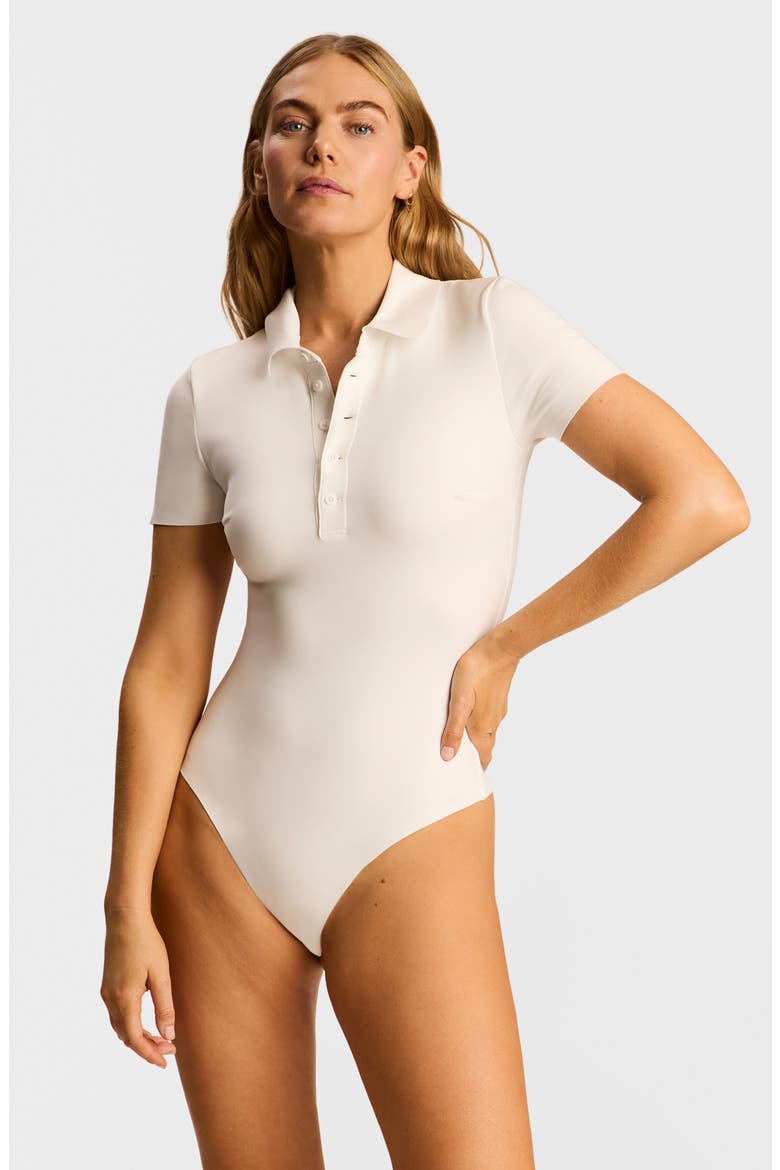 Polo Scuba Knit Bodysuit, Alternate, color, WHITE