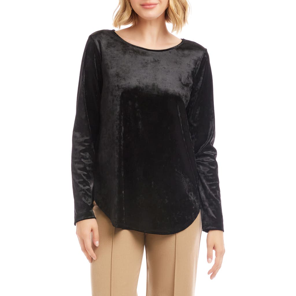 Karen Kane Crushed Velvet Top Shirttail Top In Black