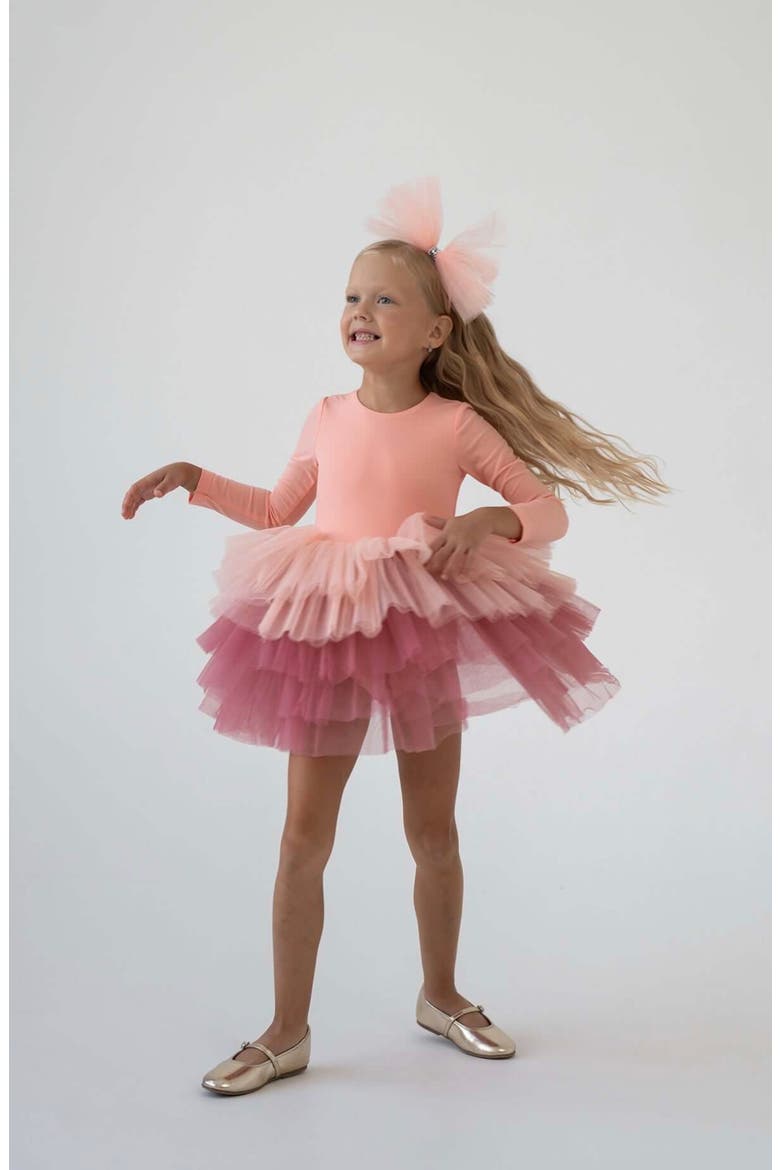 Dusty Long Sleeve Fluffy Tutu Dress, Alternate, color, Salmon Dusty