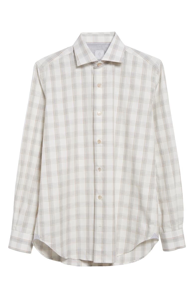 Eleventy Dandy Plaid Cotton & Linen Button-Up Shirt, Alternate, color, Light Melange Grey