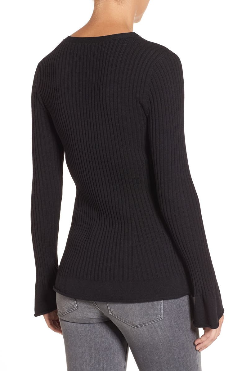 Halogen<sup>®</sup> Bell Sleeve Rib Knit V-Neck Sweater, Alternate, color, 