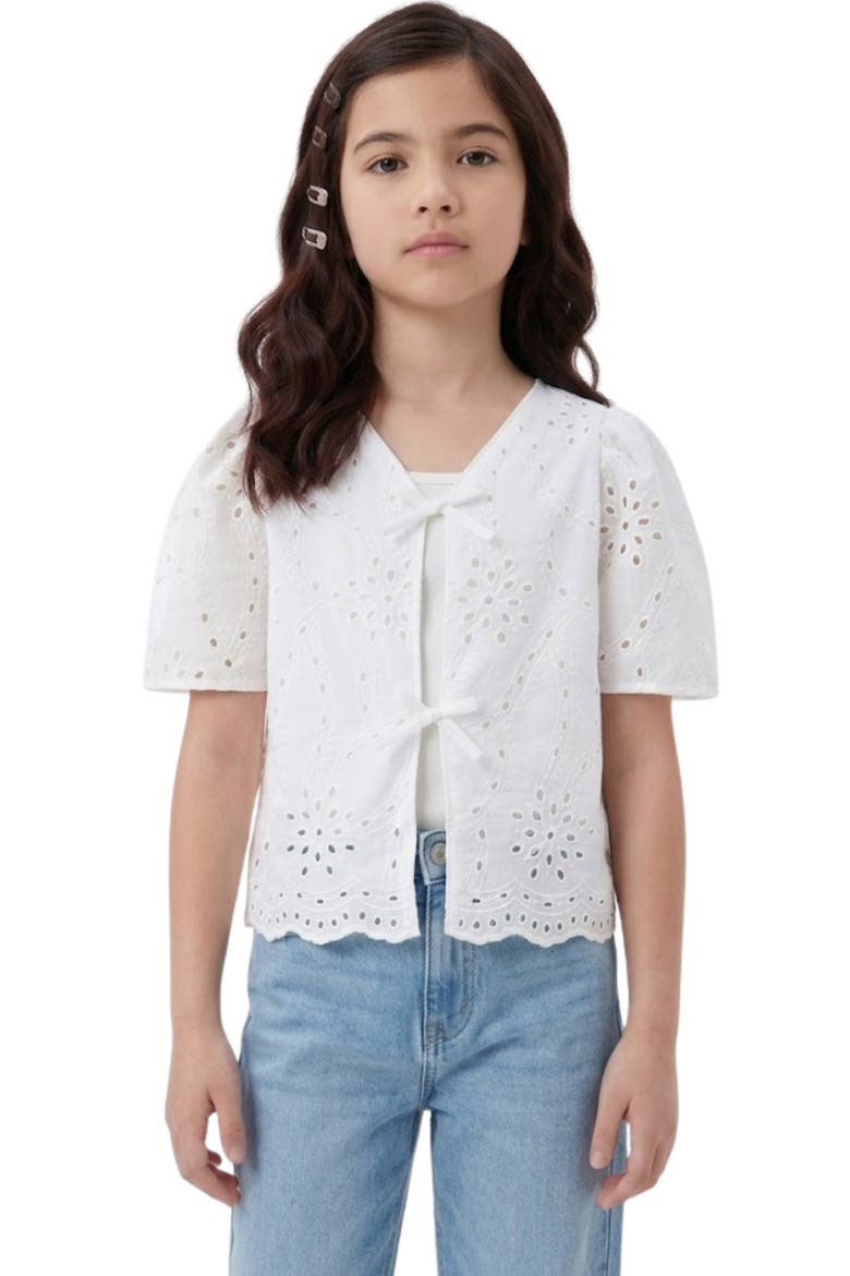 Kids' Floral Bow Front Cotton Broderie Anglaise Top, Main, color, OFF WHITE