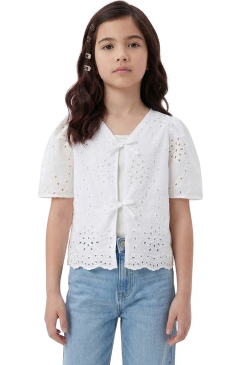 Kids' Floral Bow Front Cotton Broderie Anglaise Top