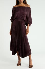 A.L.C. Sienna Pleated Off the Shoulder Maxi Dress