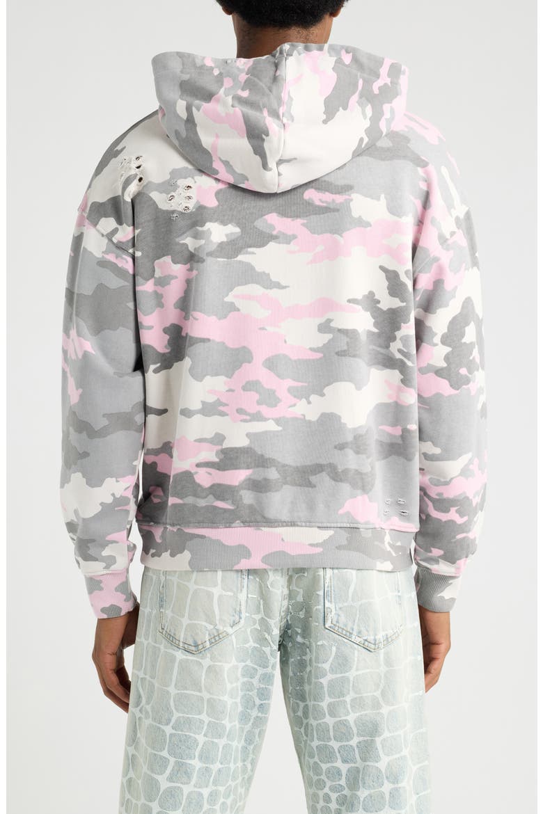 Pink Camo Distressed Cotton Hoodie, Alternate, color, PINK