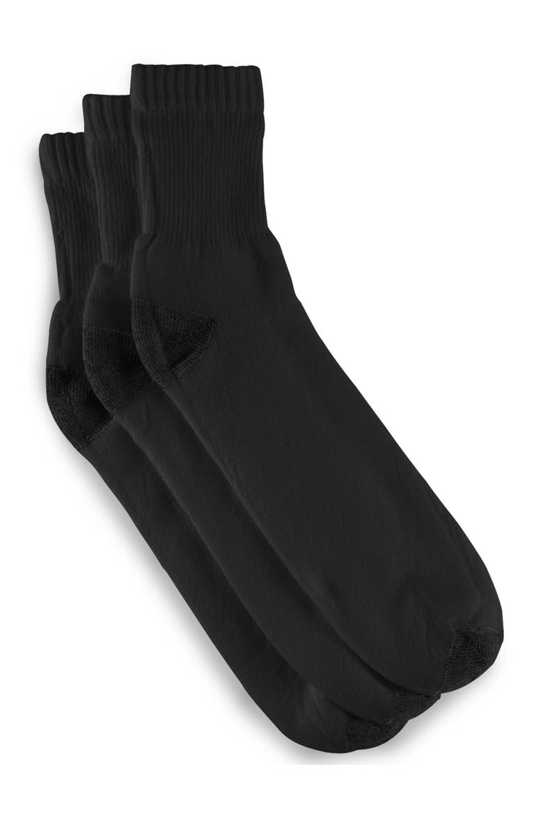 Continuous Comfort 3-pk Quarter Crew Socks, Main, color, BLACK
