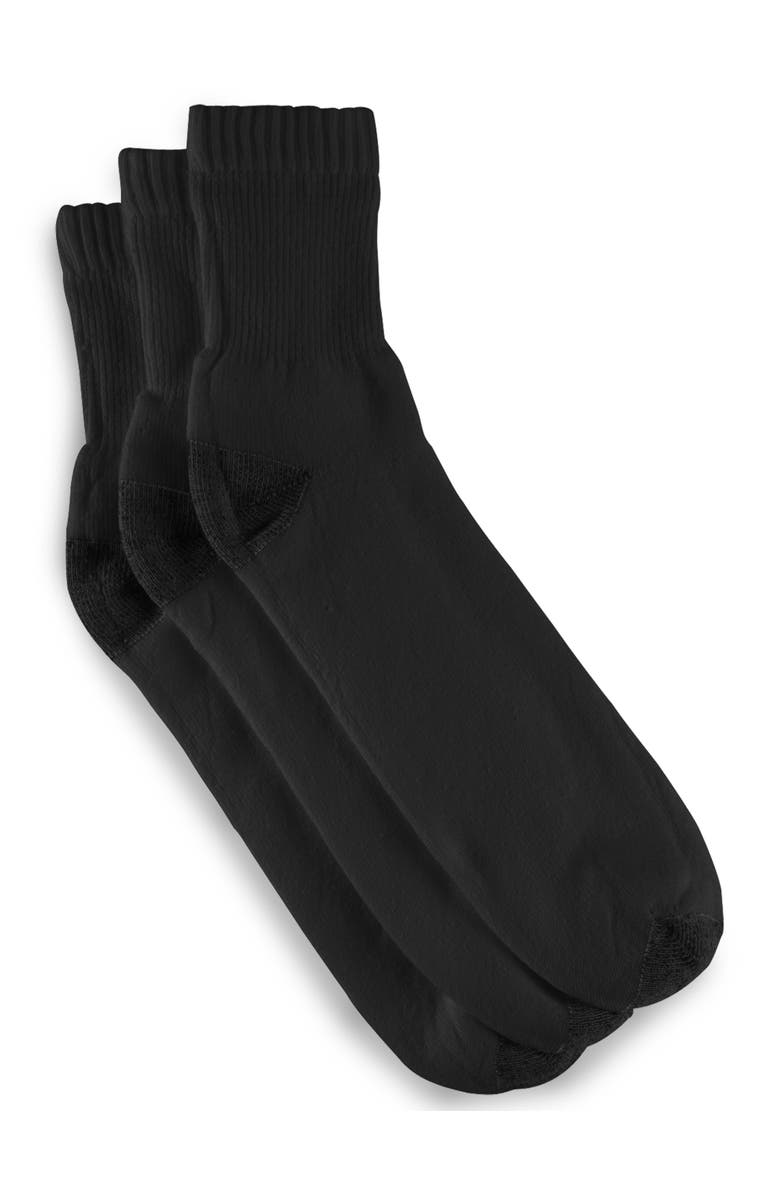 Harbor Bay by DXL Continuous Comfort 3-pk Quarter Crew Socks, Main, color, Black